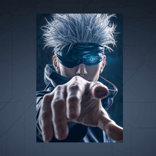 GOJO - REALISTIC JUJUTSU KAISEN FAN ART - Anime Poster - Aluminum Metal - Unframed - Magnetic mount