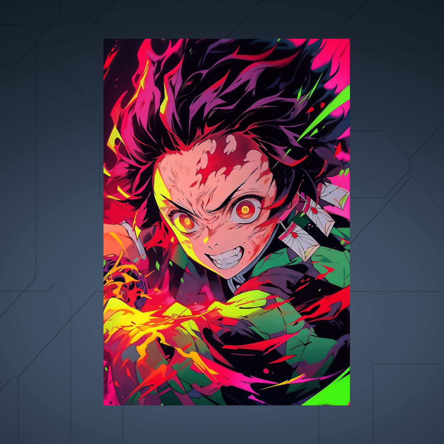 TANJIRO KAMADO - DEMON SLAYER FAN ART - Anime Poster - Aluminum Metal - Unframed - Magnetic mount